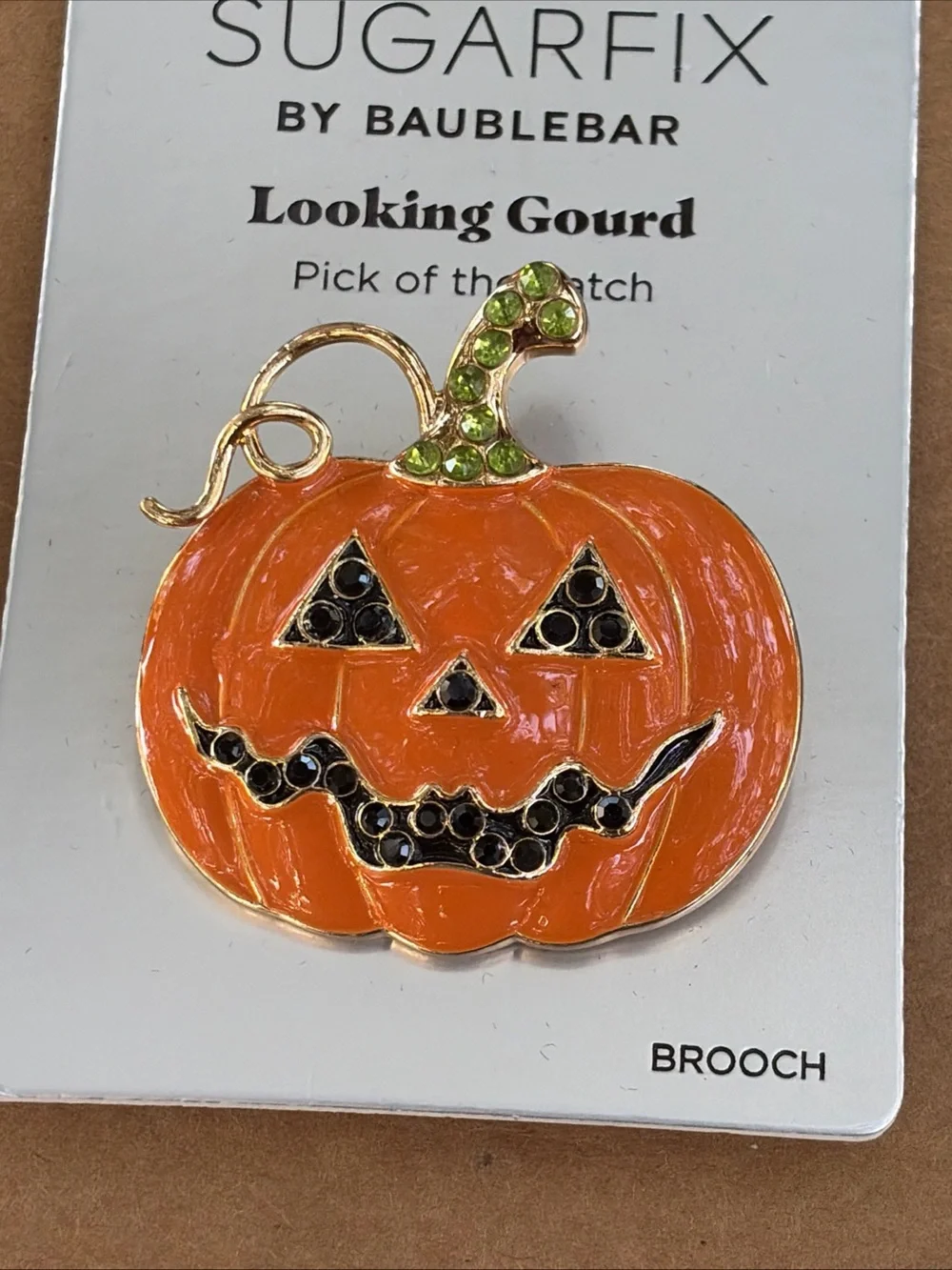 BaubleBar Orange and Green Jack-O'-Lantern Brooch